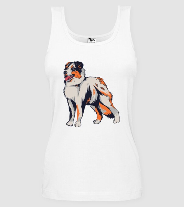 Câine ciobănesc Australian model alb pe tricou