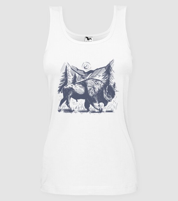 Bizon model alb pe tricou