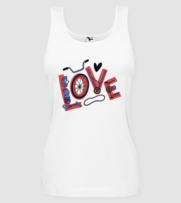 Love Bicicletă model alb pe tricou