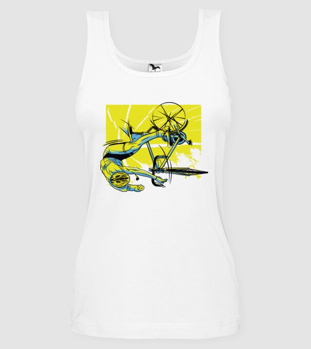 Cădere cu bicicletă model alb pe tricou