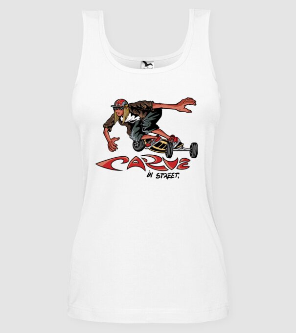 Carveboard Longboard model alb pe tricou