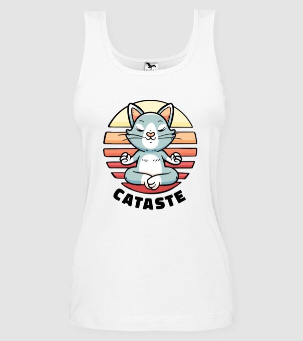 Pisică Cataste meditație model alb pe tricou