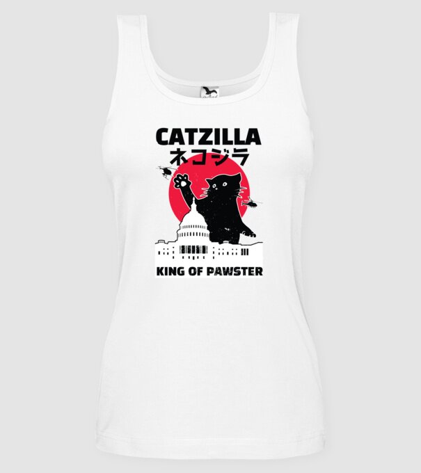 Catzilla - Pisică Godzilla model alb pe tricou