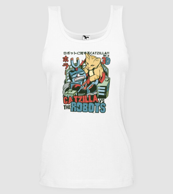 Catzilla Vs Robots model alb pe tricou