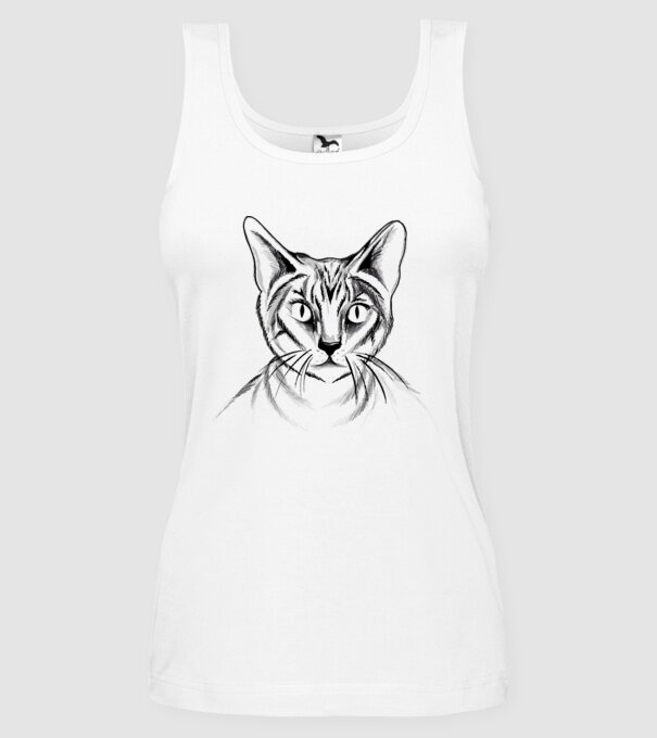 Pisică desen model alb pe tricou