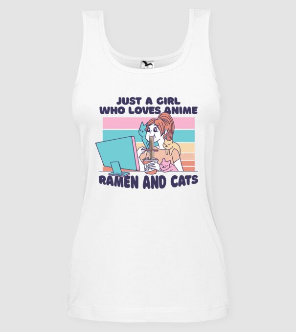 Doar o fată căreia îi place Anime, Ramen și pisicile model alb pe tricou