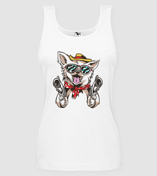Chihuahua cu Pistol model alb pe tricou