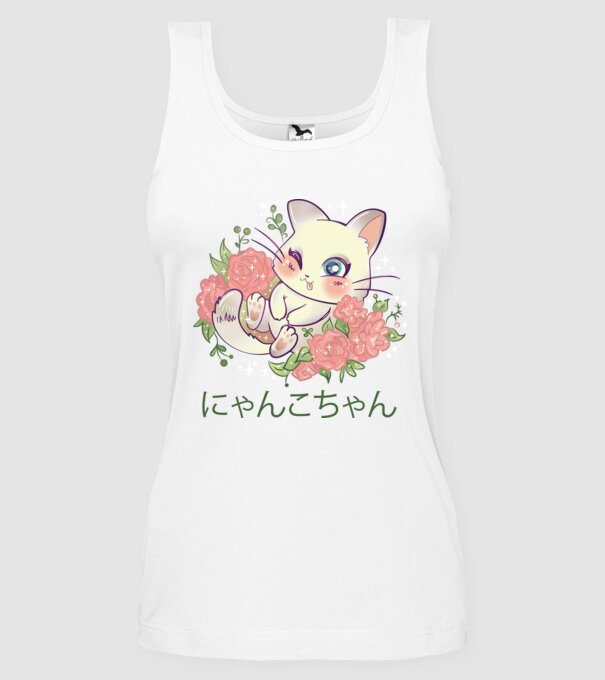 Pisicuță drăguță Anime model alb pe tricou