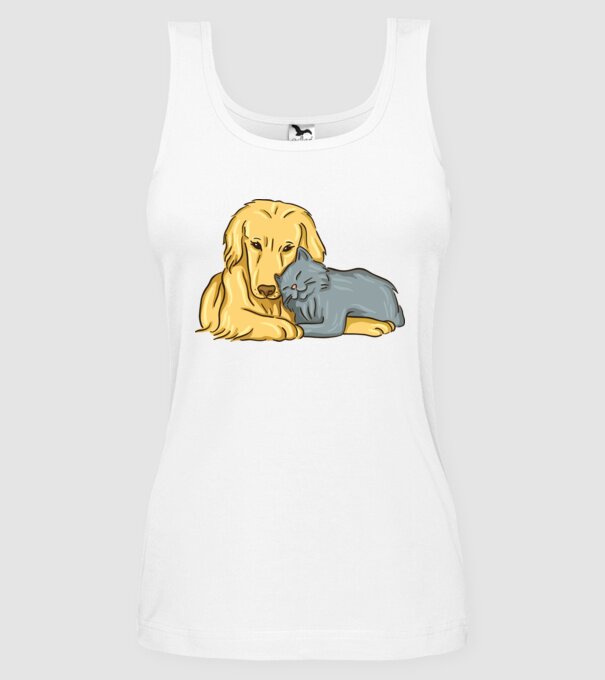 câine pisică drăguță împreună model alb pe tricou