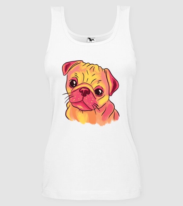 Cap de Mops drăguț model alb pe tricou