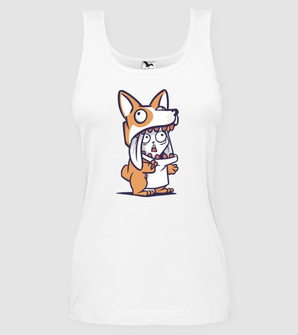 Iepuraș drăguț în costum Corgi model alb pe tricou