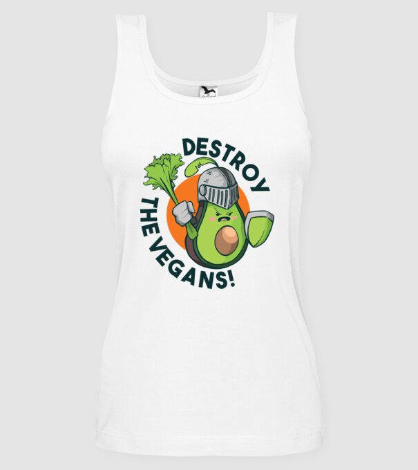Destroy the Vegans - tricou amuzant războinic Avocado model alb pe tricou