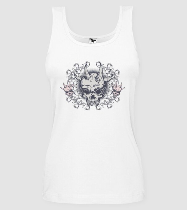 Devil Skull model alb pe tricou