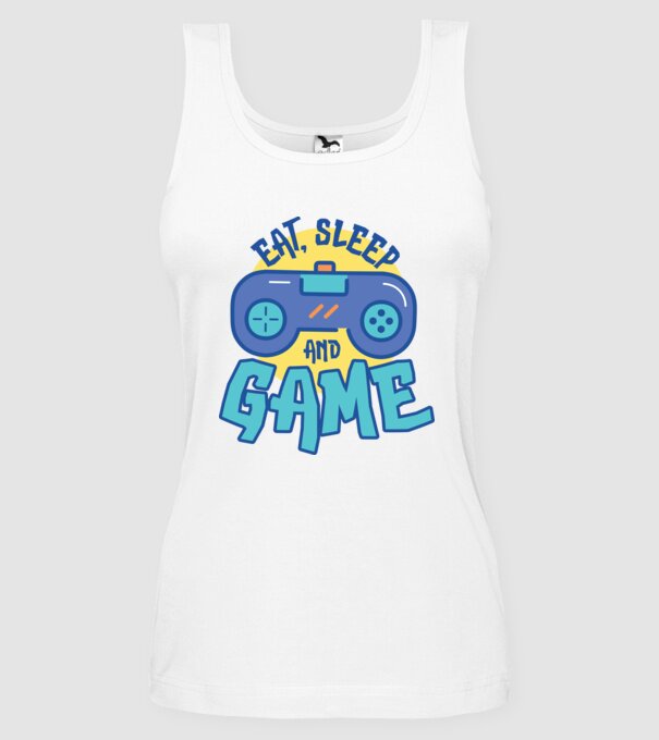 Eat Sleep and Game model alb pe tricou