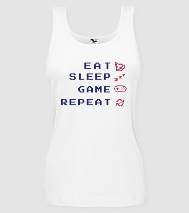 Eat Sleep Game Repeat model alb pe tricou