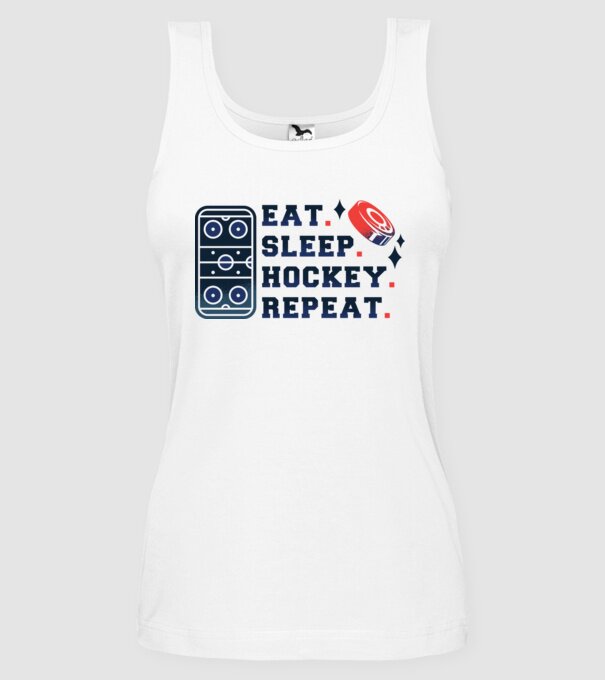 Eat Sleep Hockey Repeat model alb pe tricou