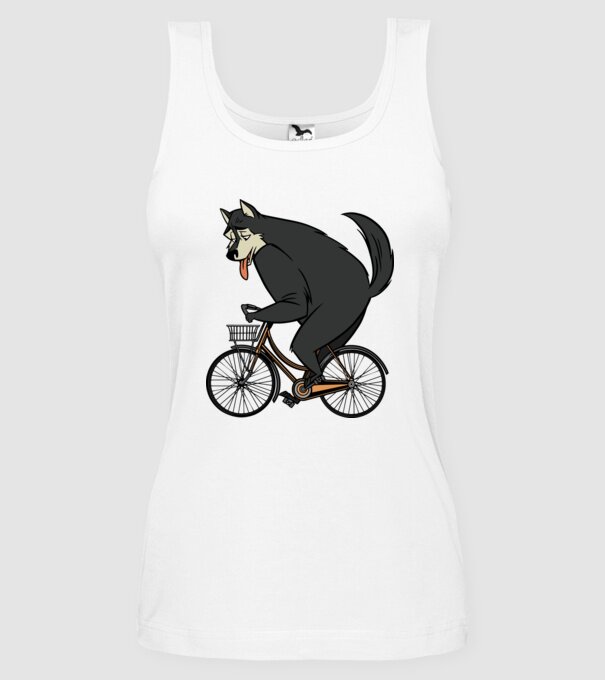 Lup pe bicicletă model alb pe tricou