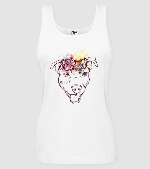 Floral Pitbull model alb pe tricou