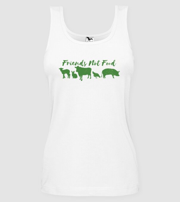 Friends Not Food Vegan model alb pe tricou