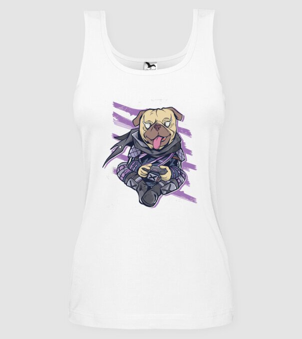 Mops Gamer tricou amuzant cu câine model alb pe tricou