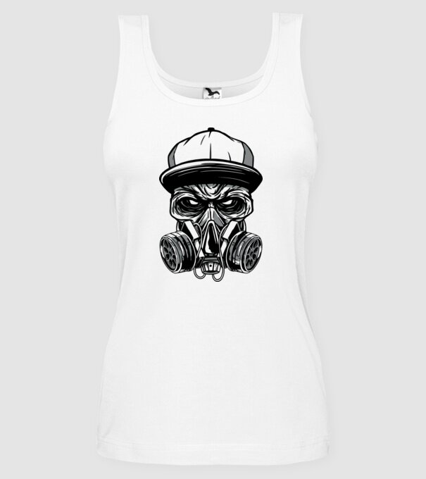 Mască de gaz Craniu model alb pe tricou