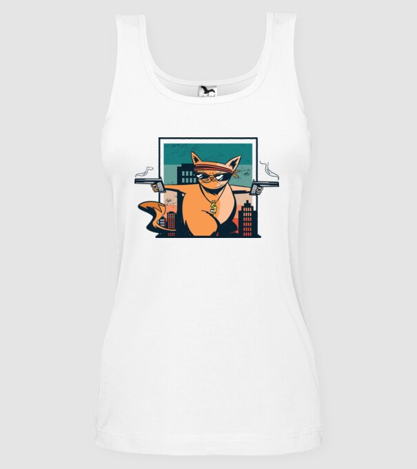 Pisică Gangster model alb pe tricou