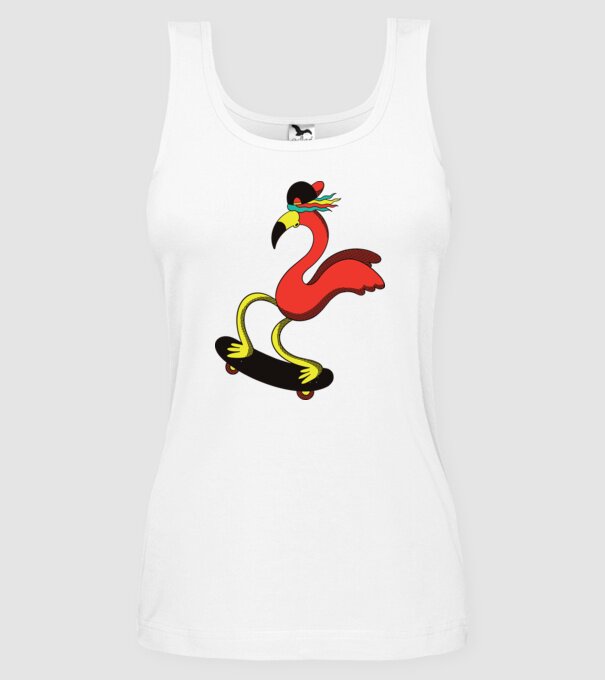 Flamingo Skateboarder model alb pe tricou