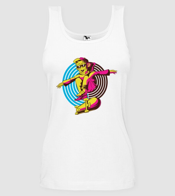 Maimuță Skateboarder model alb pe tricou