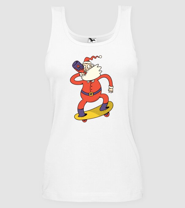 Moș Crăciun Skateboarder model alb pe tricou