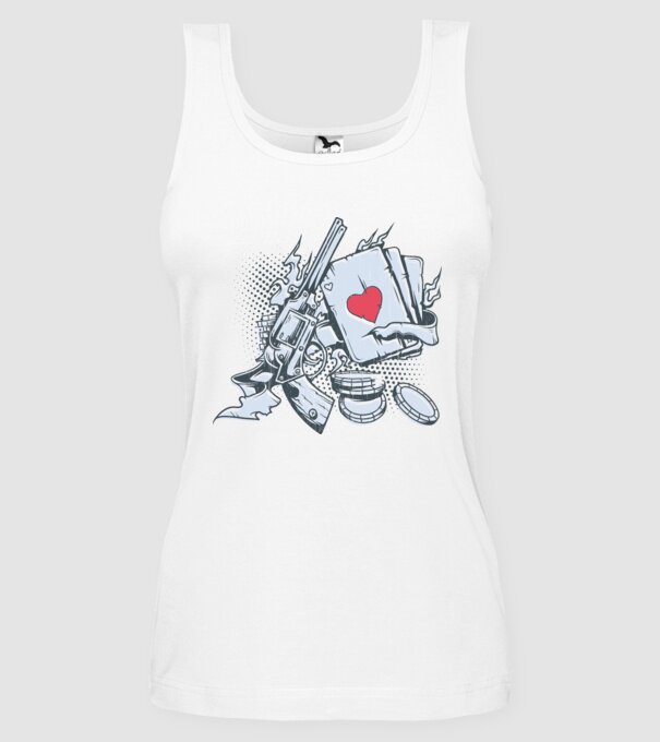 Gun with Cards model alb pe tricou