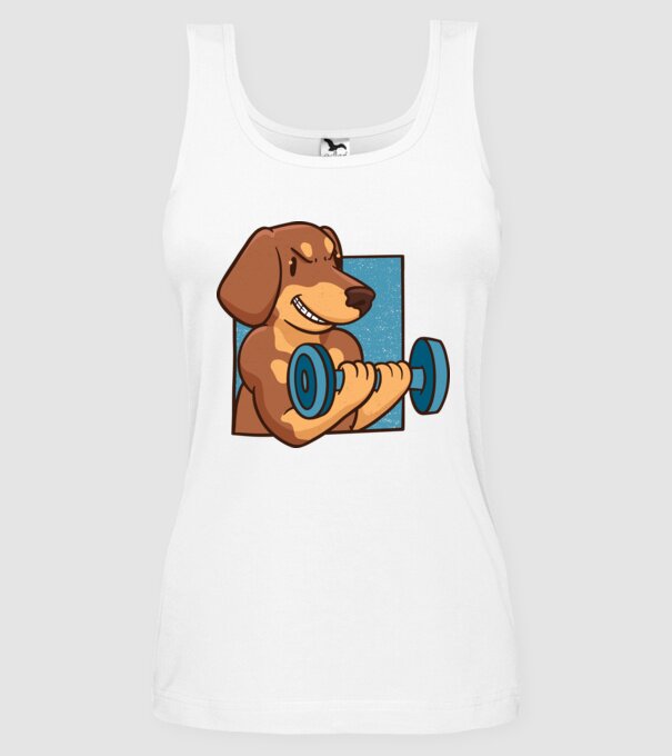 Teckel body builder model alb pe tricou