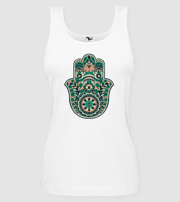 Mână Hamza - Mâna lui Dumnezeu Mandala model alb pe tricou