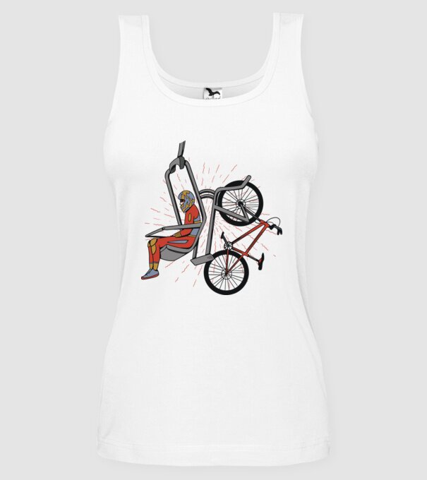 Biciclist montain bike pe teleferic model alb pe tricou