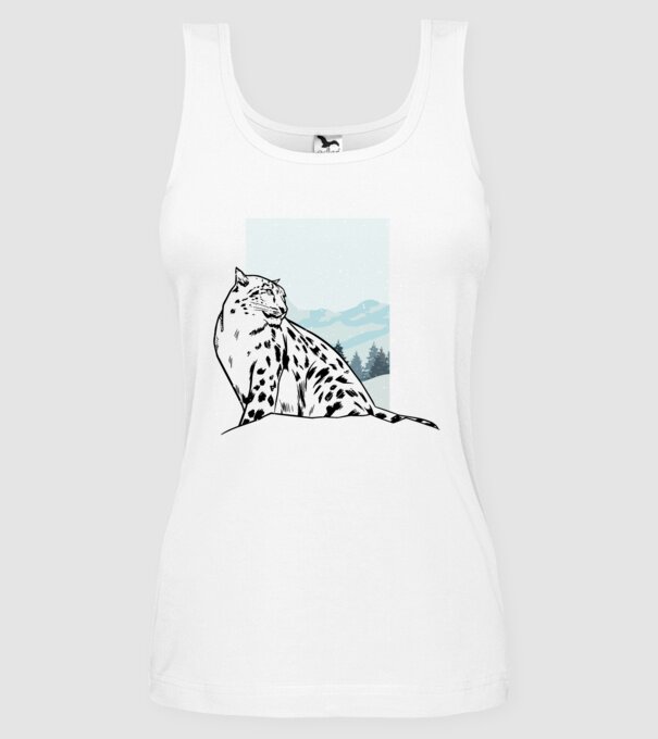 Leopard de zăpadă pisică mare model alb pe tricou