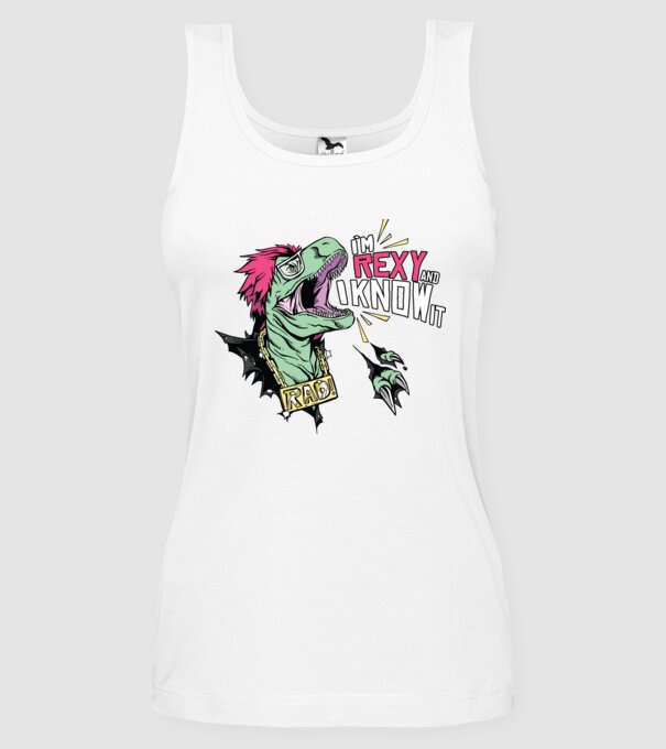'I''m Rexy and I know it - tricou dinozaur amuzant' model alb pe tricou