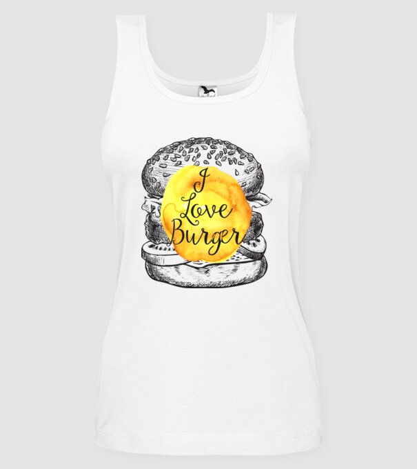 I love burger model alb pe tricou