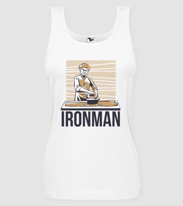 Ironman Om care calcă (montează metal) model alb pe tricou