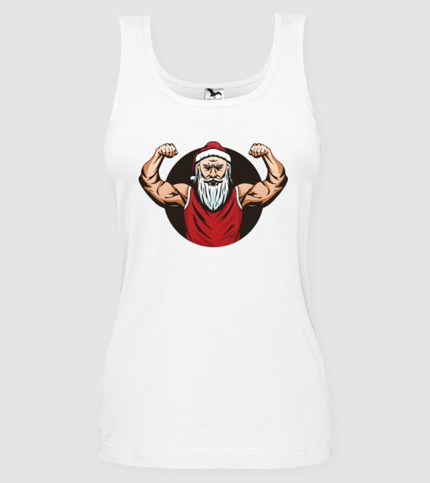 Moș Crăciun musculos model alb pe tricou