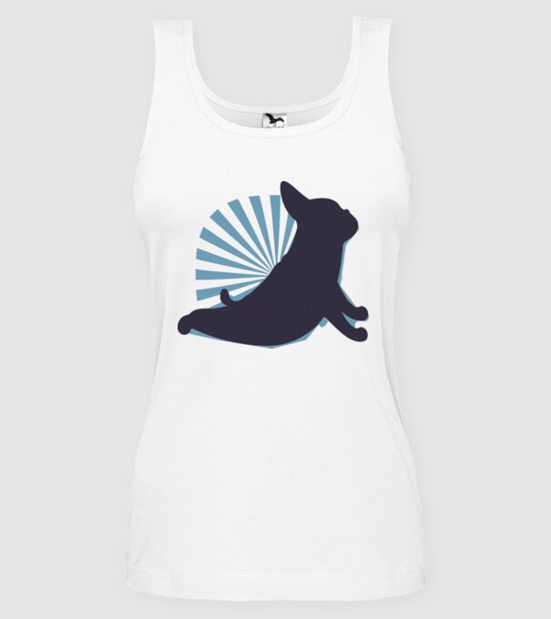 Mops Yoga model alb pe tricou