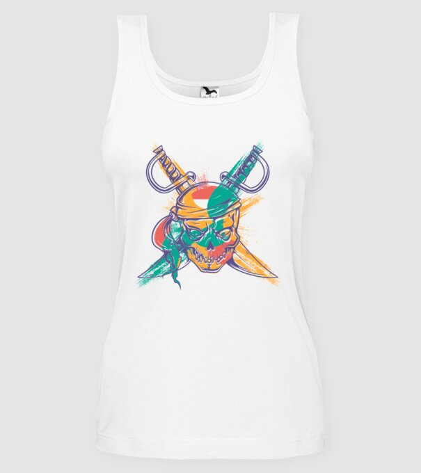 Craniu de pirat model alb pe tricou