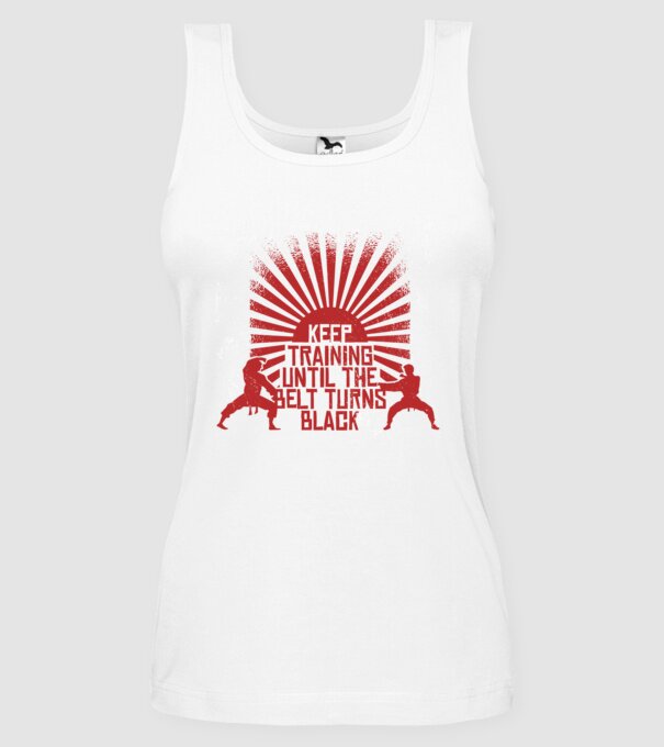 Keep Training until the Belt turns black model alb pe tricou