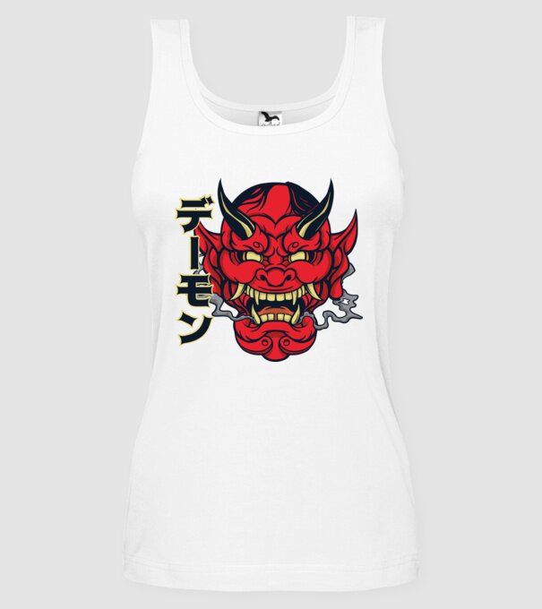 Mască demon chinez model alb pe tricou