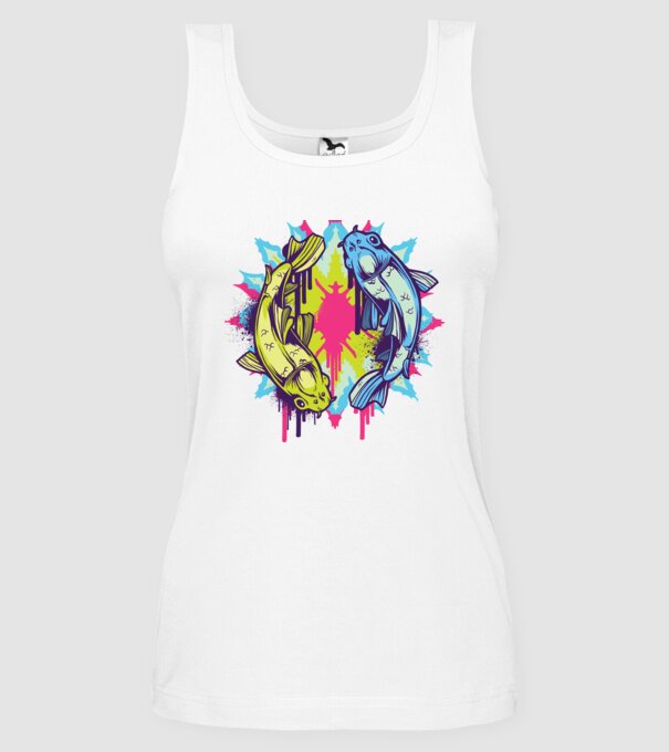 Crap Koi Colorat model alb pe tricou