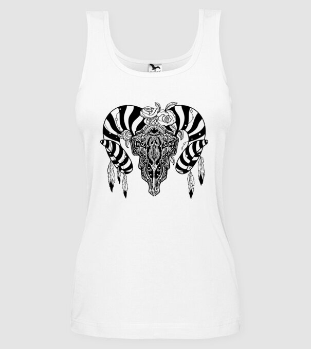 Craniu Tribal model alb pe tricou