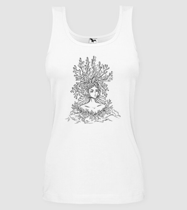 Cap de femeie Coral model alb pe tricou