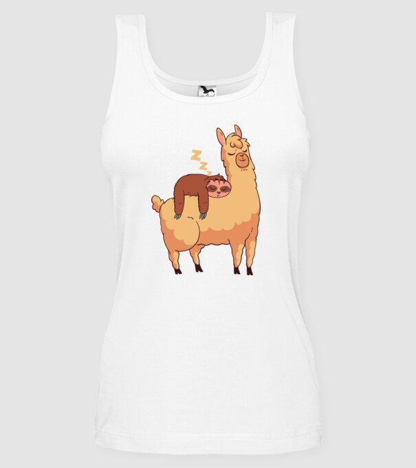 Leneș dormind pe Llama model alb pe tricou