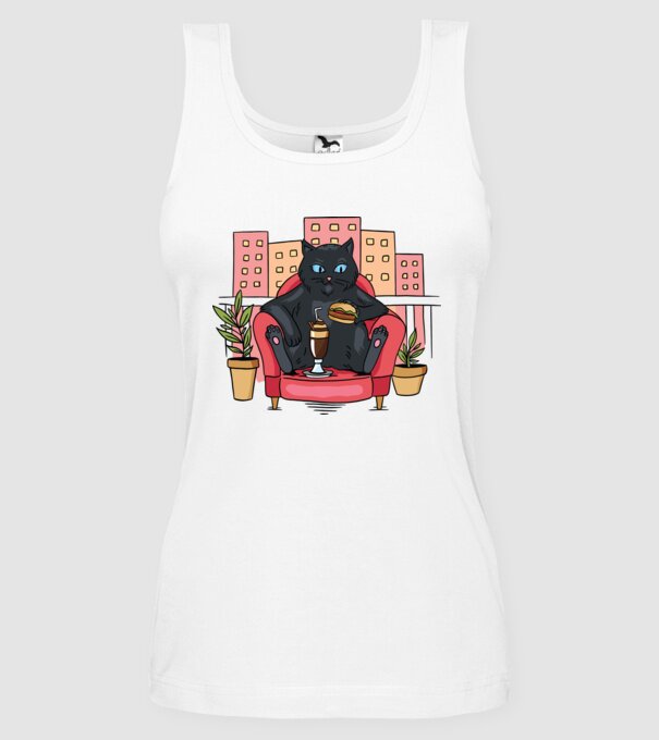 Pisică relaxându-se model alb pe tricou