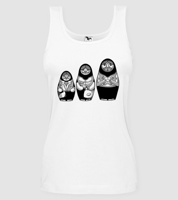 Păpuși Mamushka model alb pe tricou