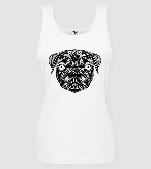 Mandala Cap Mops model alb pe tricou