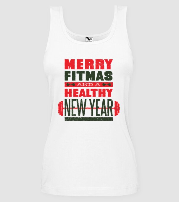 Merry Fitmas and a Healthy New Year tricou amuzant antrenament model alb pe tricou